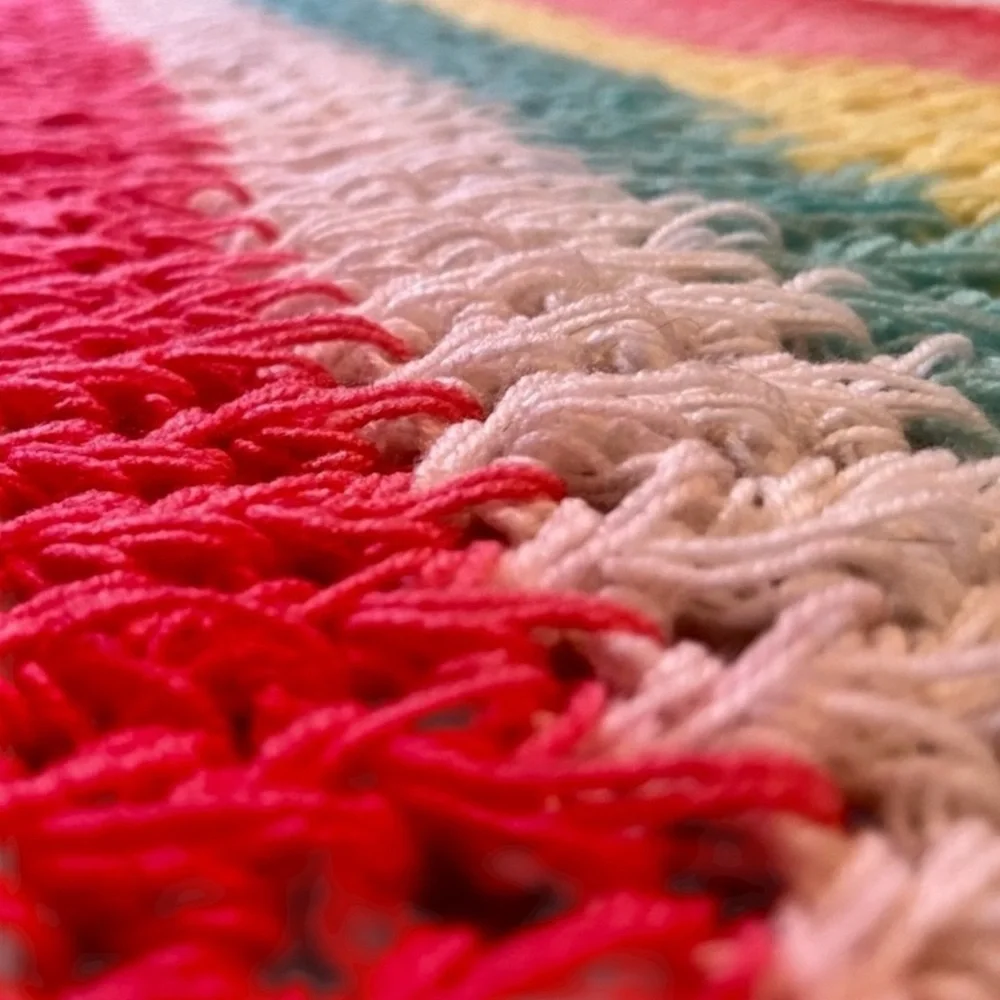 Handmade Baby Blanket – Pastel Rainbow Stripes in Airy Crochet Stitch